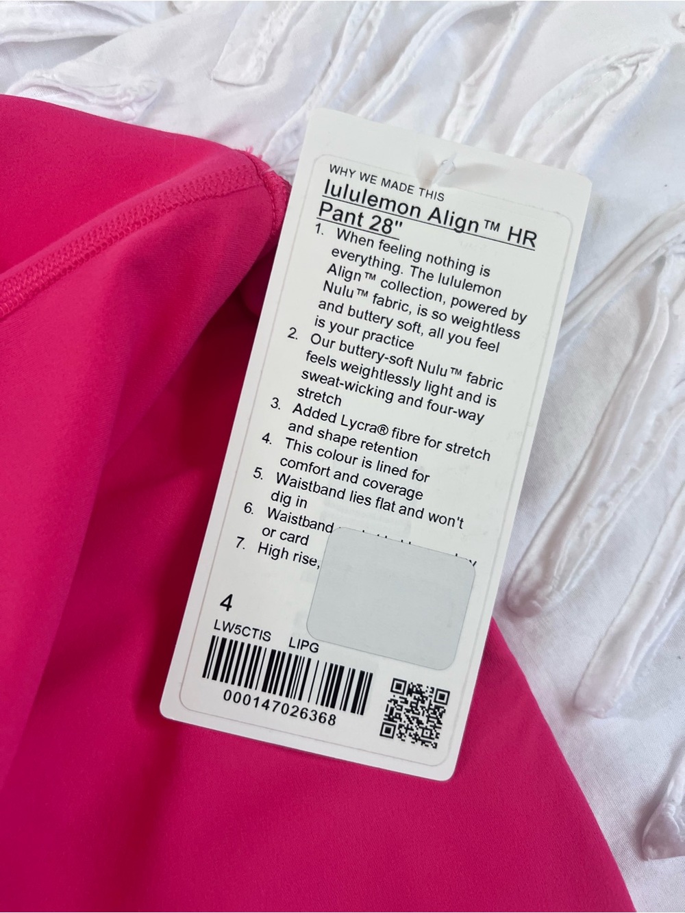 NWT lululemon athletica Align™ High-Rise Pant 28” - Hot Pink / size 4